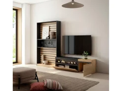 Skraut Home Conjunto de móveis TV, 260x35x186cm, Para televisores até 65", Lareira eléctrica, Carvahlo e preto^ Móvel De Tv