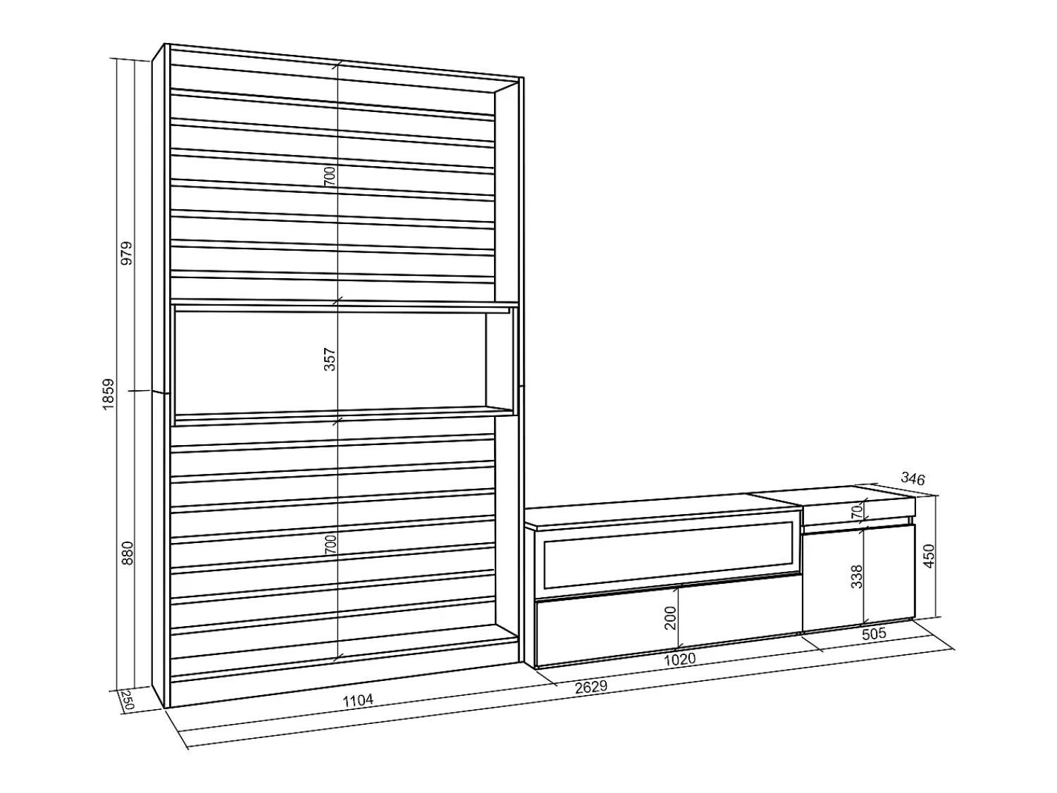 Skraut Home Conjunto de móveis TV, 260x35x186cm, Para televisores até 65", Lareira eléctrica, Carvahlo e preto^ Móvel De Tv