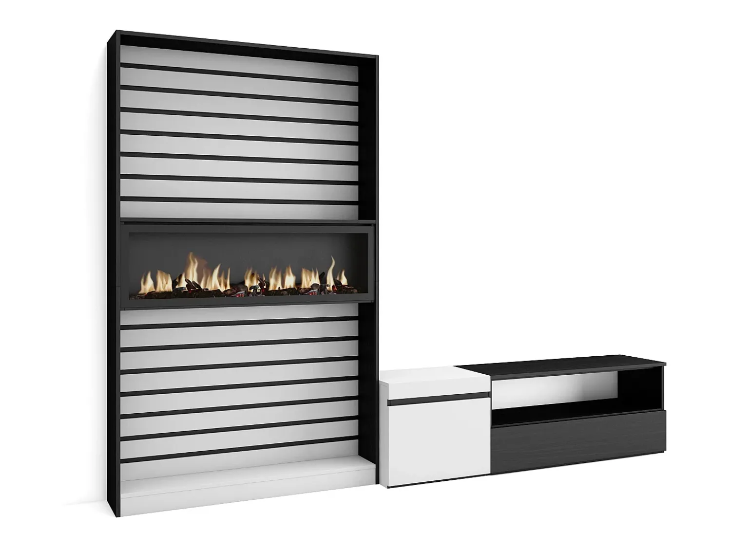 Móvel De Tv*Skraut Home Conjunto de móveis TV, 260x35x186cm, Para televisores até 65", Lareira eléctrica, e preto Branco