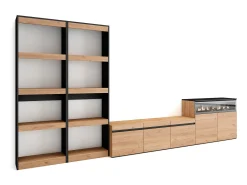 Móvel De Tv|Skraut Home Conjunto de móveis TV, 370x35x186cm, Para televisores até 65", Lareira eléctrica, Carvahlo e preto Natural claro