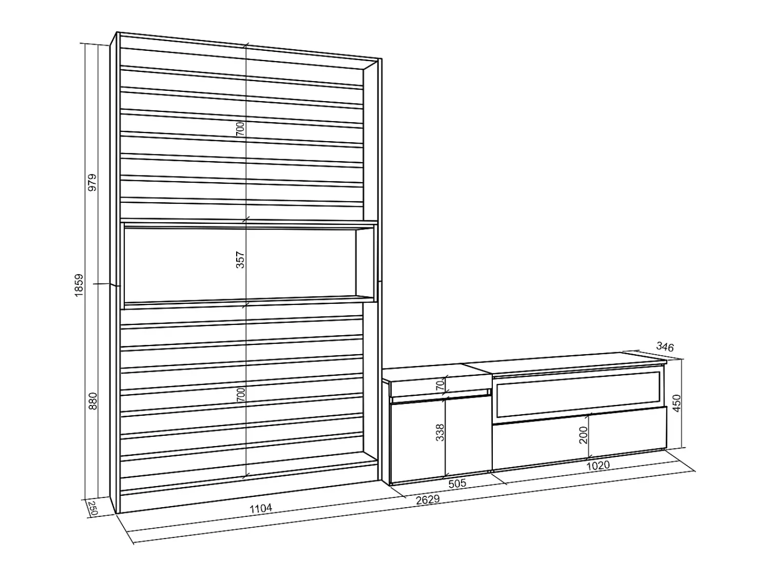 Móvel De Tv*Skraut Home Conjunto de móveis TV, 260x35x186cm, Para televisores até 65", Lareira eléctrica, e preto Branco