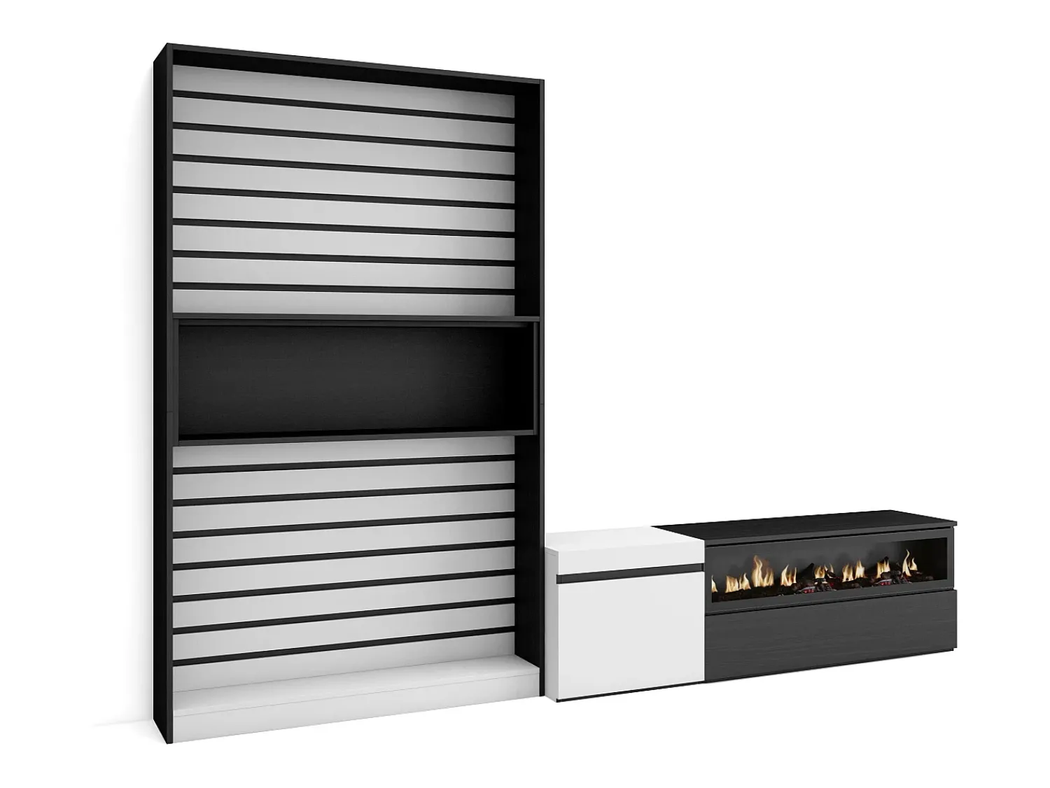 Móvel De Tv*Skraut Home Conjunto de móveis TV, 260x35x186cm, Para televisores até 65", Lareira eléctrica, e preto Branco