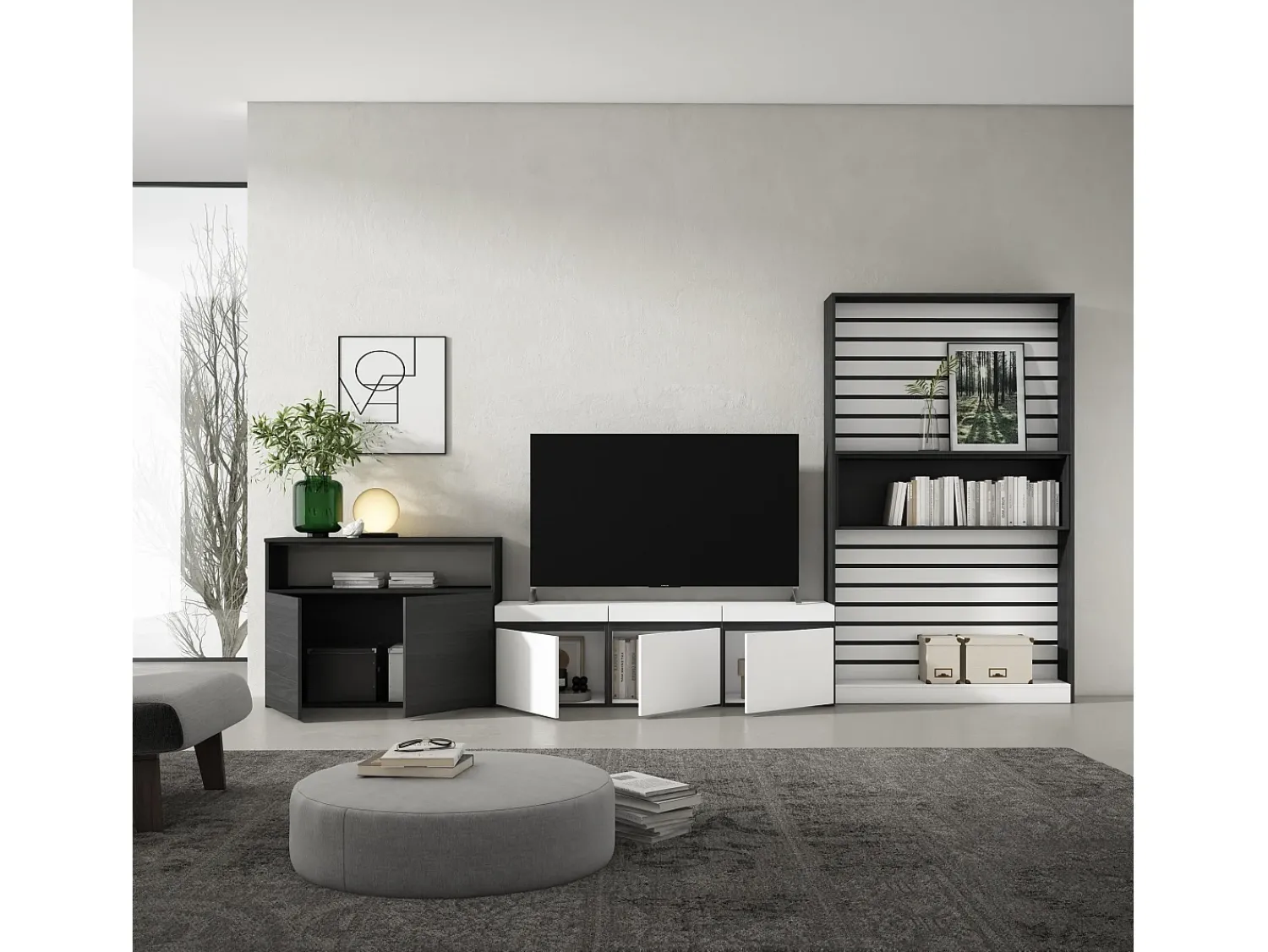 Móvel De Tv|Skraut Home Conjunto de móveis TV, 360x35x186cm, Para televisores até 65", Estante para TV, e preto Branco