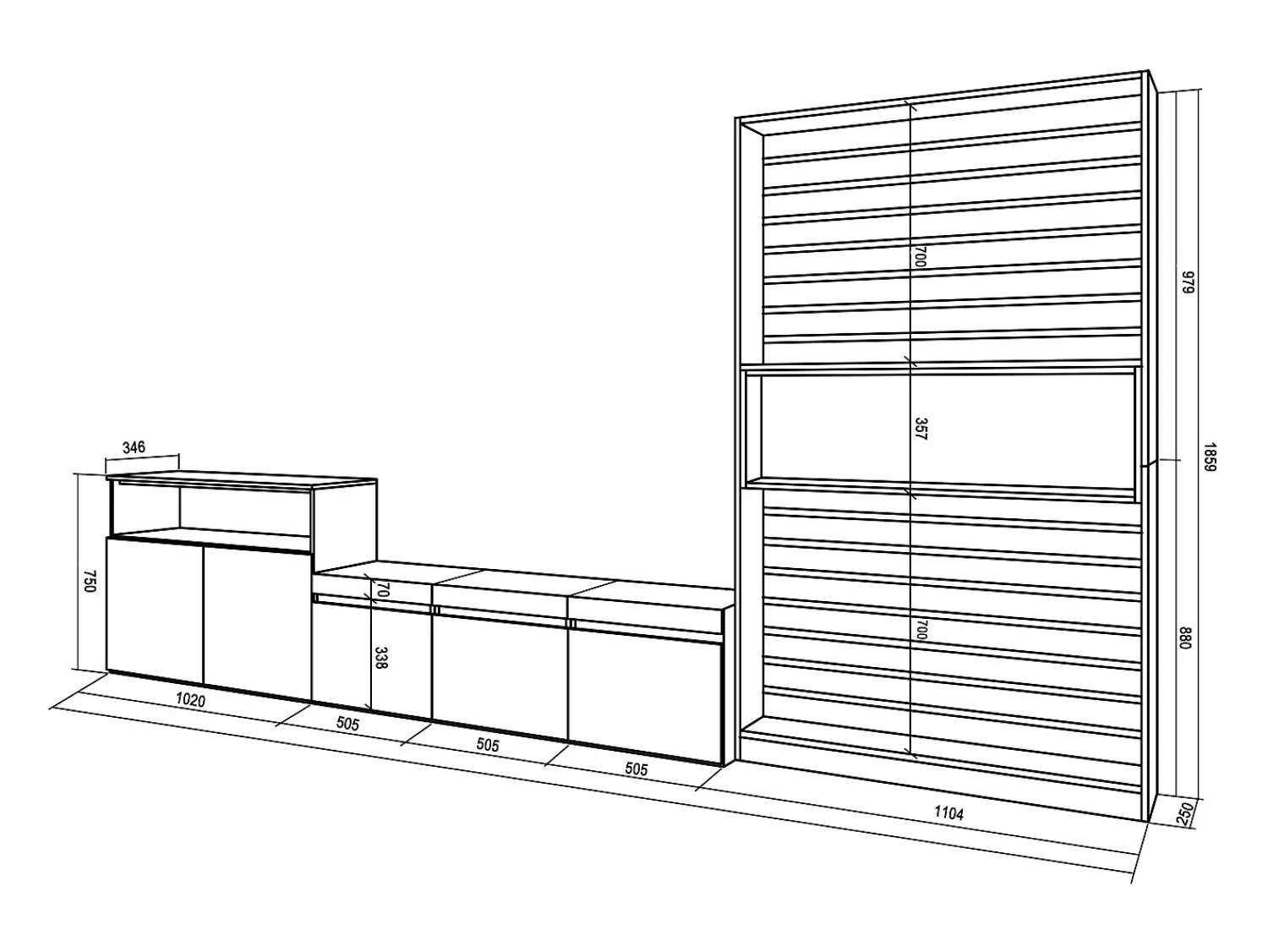 Móvel De Tv|Skraut Home Conjunto de móveis TV, 360x35x186cm, Para televisores até 65", Estante para TV, e preto Branco