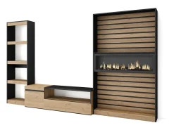Discount Skraut Home Conjunto de móveis TV, 320x35x186cm, Lareira eléctrica, Carvahlo e preto Natural claro