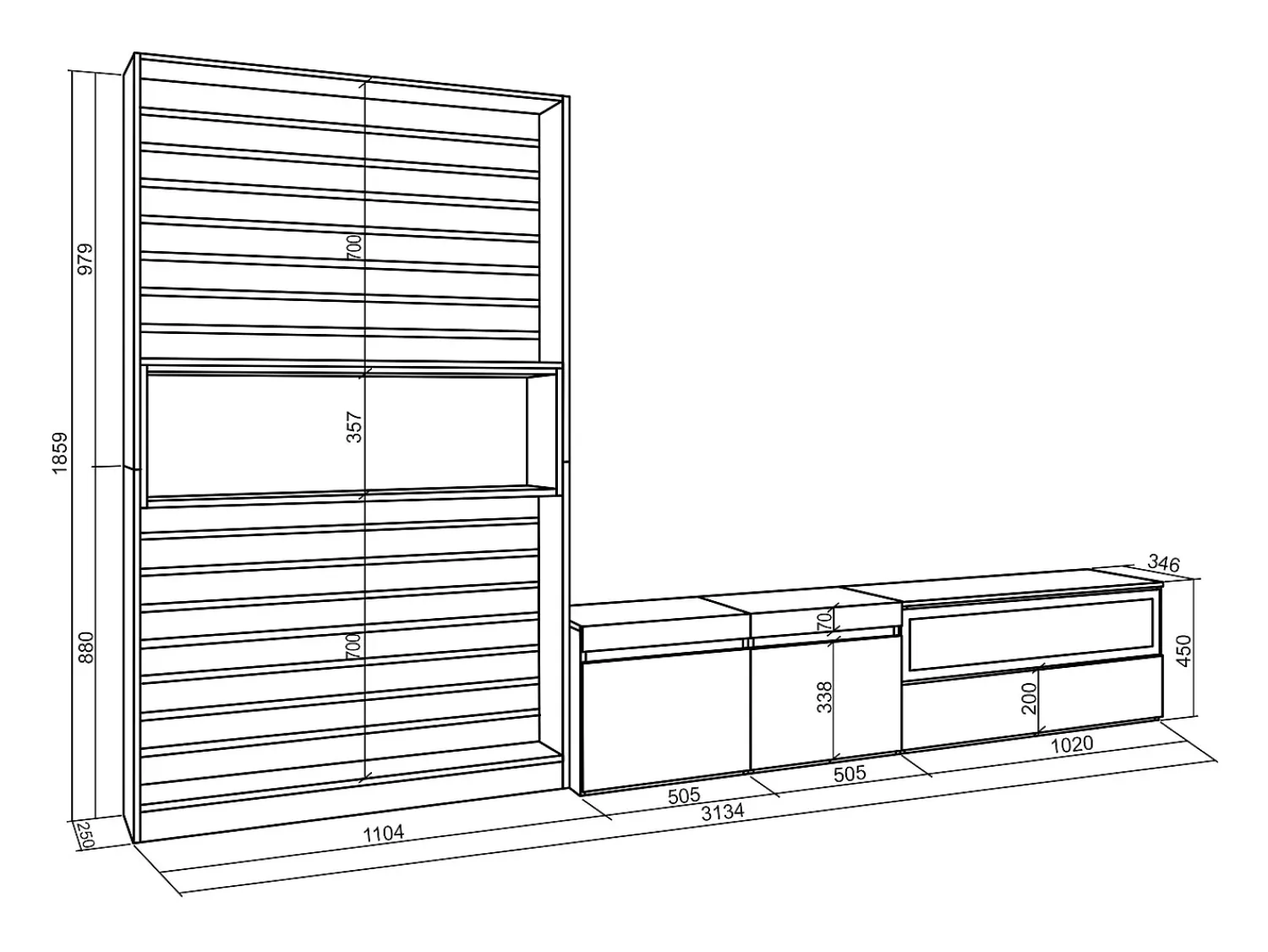 Móvel De Tv|Skraut Home Conjunto de móveis TV, 310x35x186cm, Para televisores até 80", Lareira eléctrica, e preto Branco