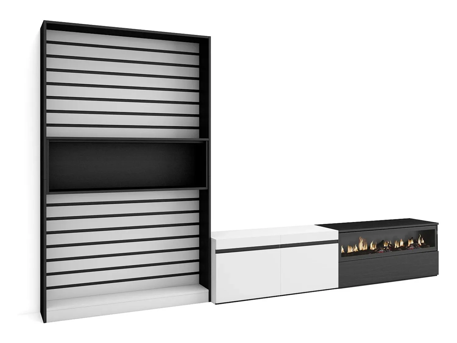 Móvel De Tv|Skraut Home Conjunto de móveis TV, 310x35x186cm, Para televisores até 80", Lareira eléctrica, e preto Branco