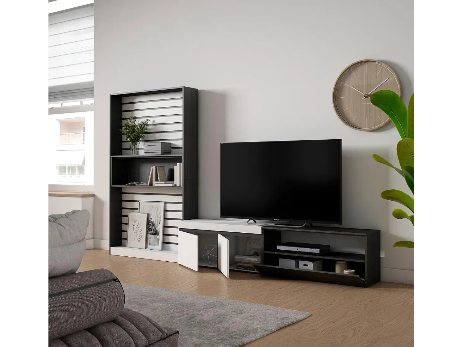 Móvel De Tv|Skraut Home Conjunto de móveis TV, 310x35x186cm, Para televisores até 80", Estante para TV, e preto Branco