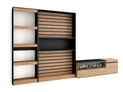 Móvel De Tv|Skraut Home Conjunto de móveis TV, 320x35x186cm, Lareira eléctrica, Carvahlo e preto Natural claro