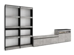 Móvel De Tv|Skraut Home Conjunto de móveis TV, 370x35x186cm, Para televisores até 65", Lareira eléctrica, Cimento Cinzento