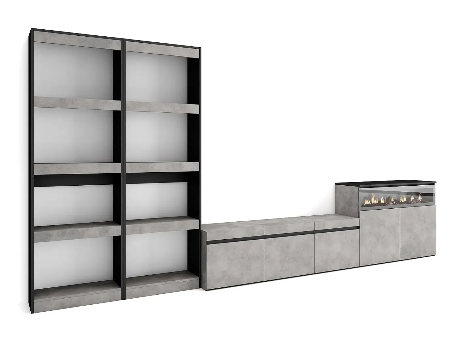 Móvel De Tv|Skraut Home Conjunto de móveis TV, 370x35x186cm, Para televisores até 65", Lareira eléctrica, Cimento Cinzento