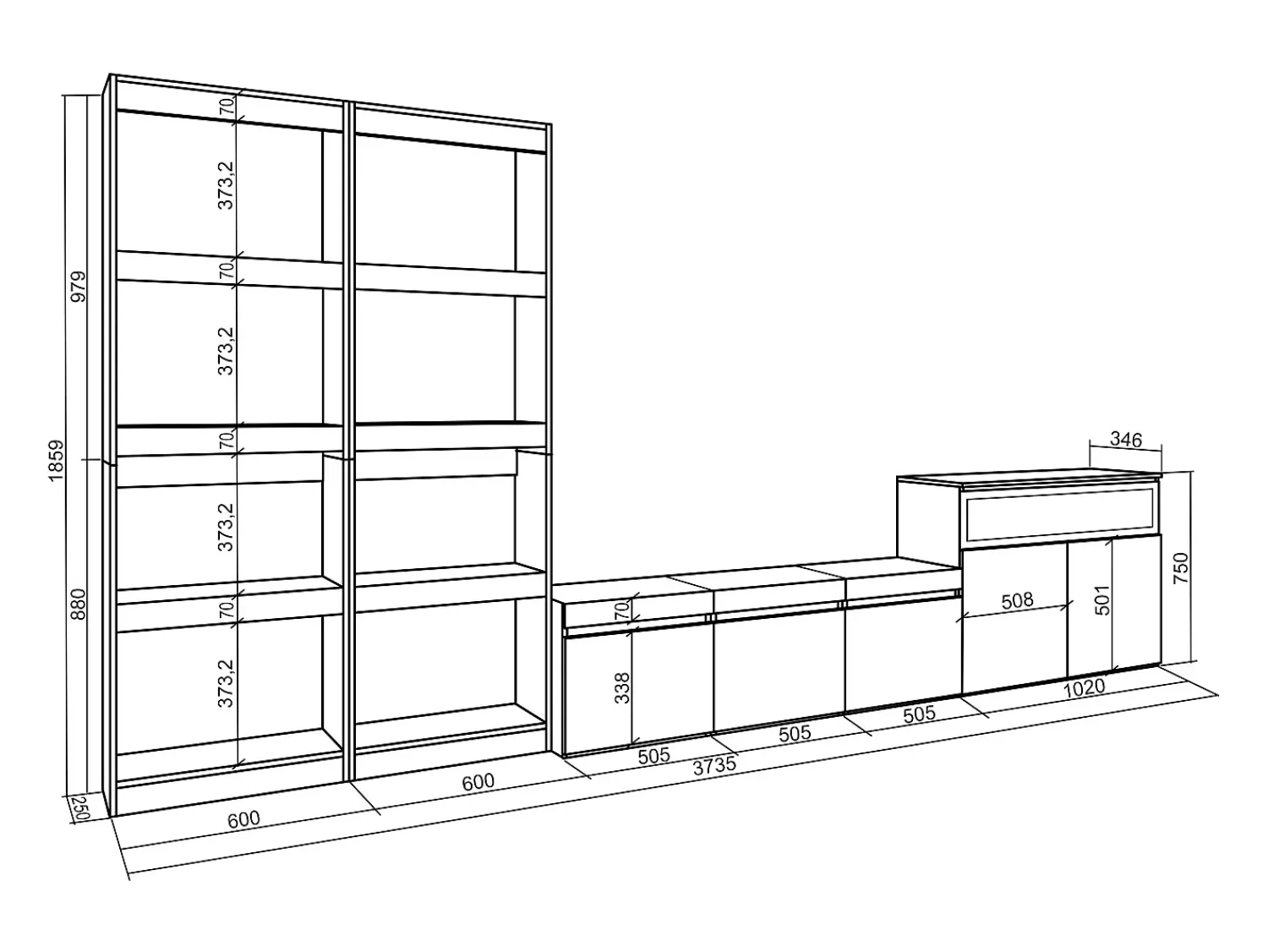 Móvel De Tv|Skraut Home Conjunto de móveis TV, 370x35x186cm, Para televisores até 65", Lareira eléctrica, Cimento Cinzento