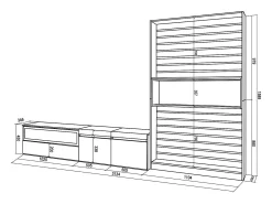 Clearance Skraut Home Conjunto de móveis TV, 310x35x186cm, Para televisores até 80", Lareira eléctrica, Carvahlo e preto Natural claro