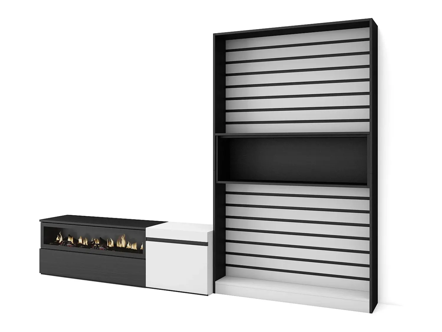 Móvel De Tv|Skraut Home Conjunto de móveis TV, 260x35x186cm, Para televisores até 65", Lareira eléctrica, e preto Branco