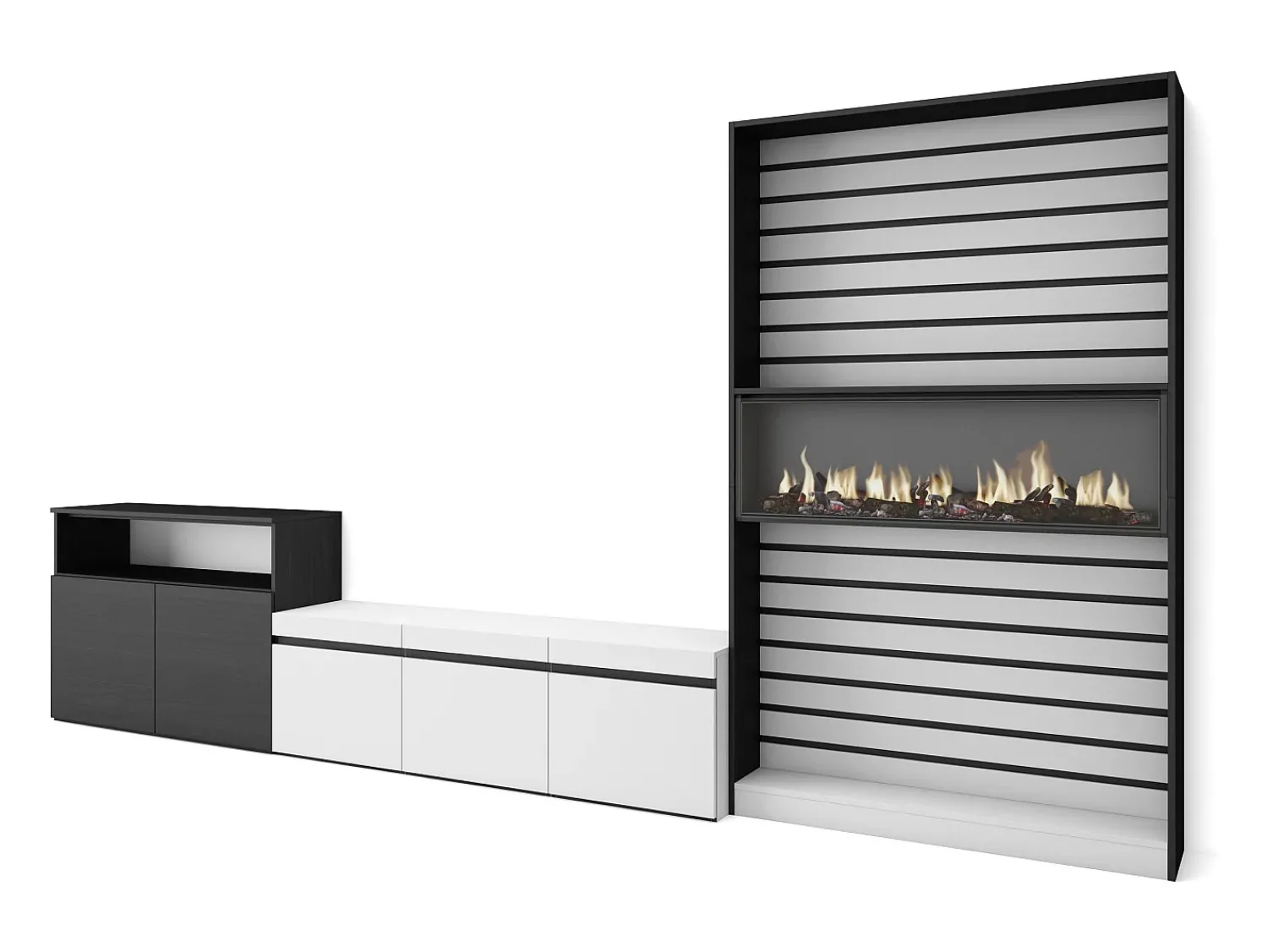 Móvel De Tv*Skraut Home Conjunto de móveis TV, 360x35x186cm, Para televisores até 65", Lareira eléctrica, e preto Branco