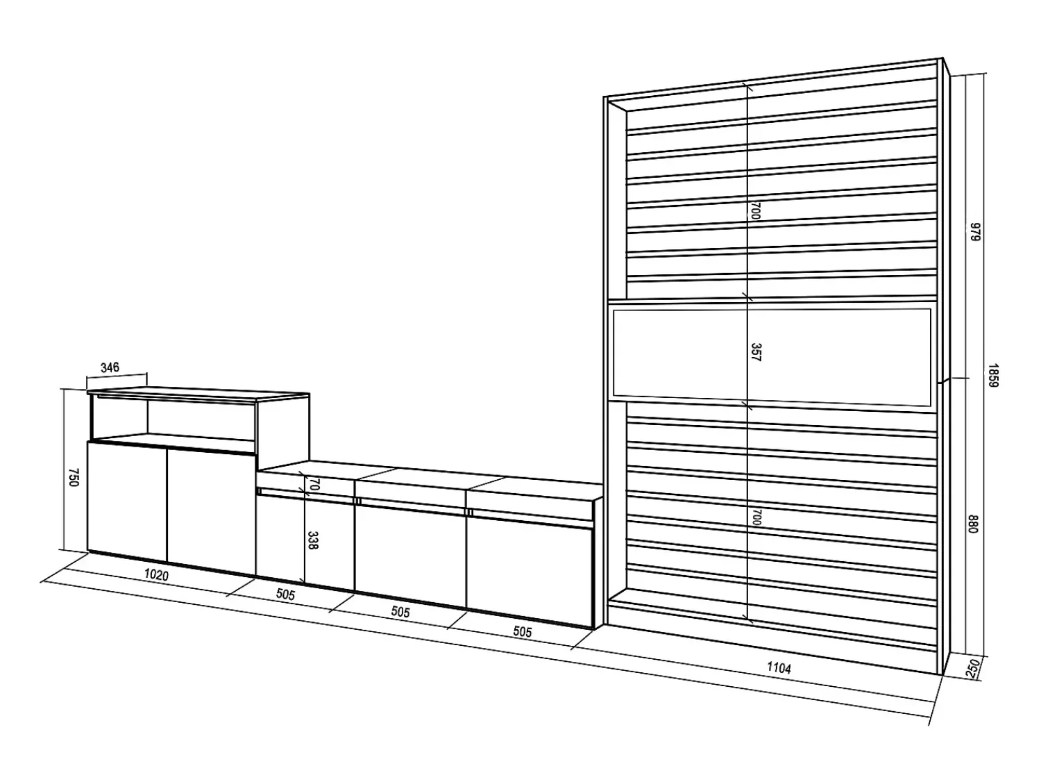 Móvel De Tv*Skraut Home Conjunto de móveis TV, 360x35x186cm, Para televisores até 65", Lareira eléctrica, e preto Branco