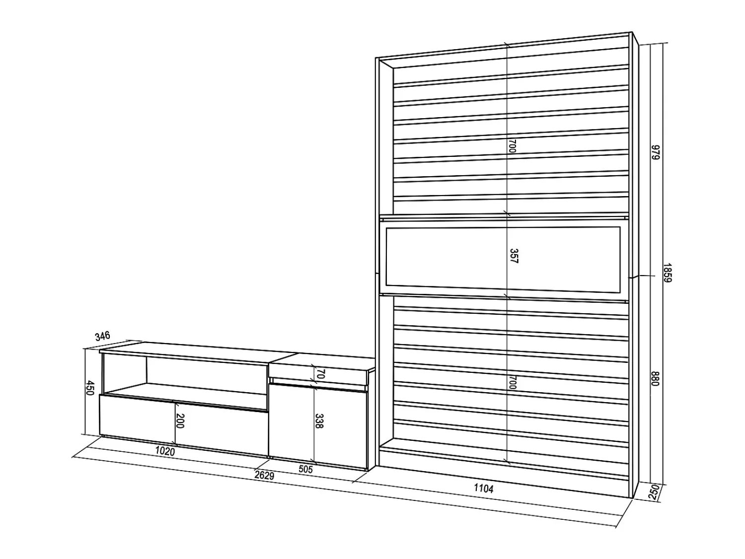 Skraut Home Conjunto de móveis TV, 260x35x186cm, Para televisores até 65", Lareira eléctrica, e preto^ Móvel De Tv