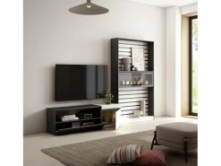 Skraut Home Conjunto de móveis TV, 260x35x186cm, Para televisores até 65", Lareira eléctrica, e preto^ Móvel De Tv