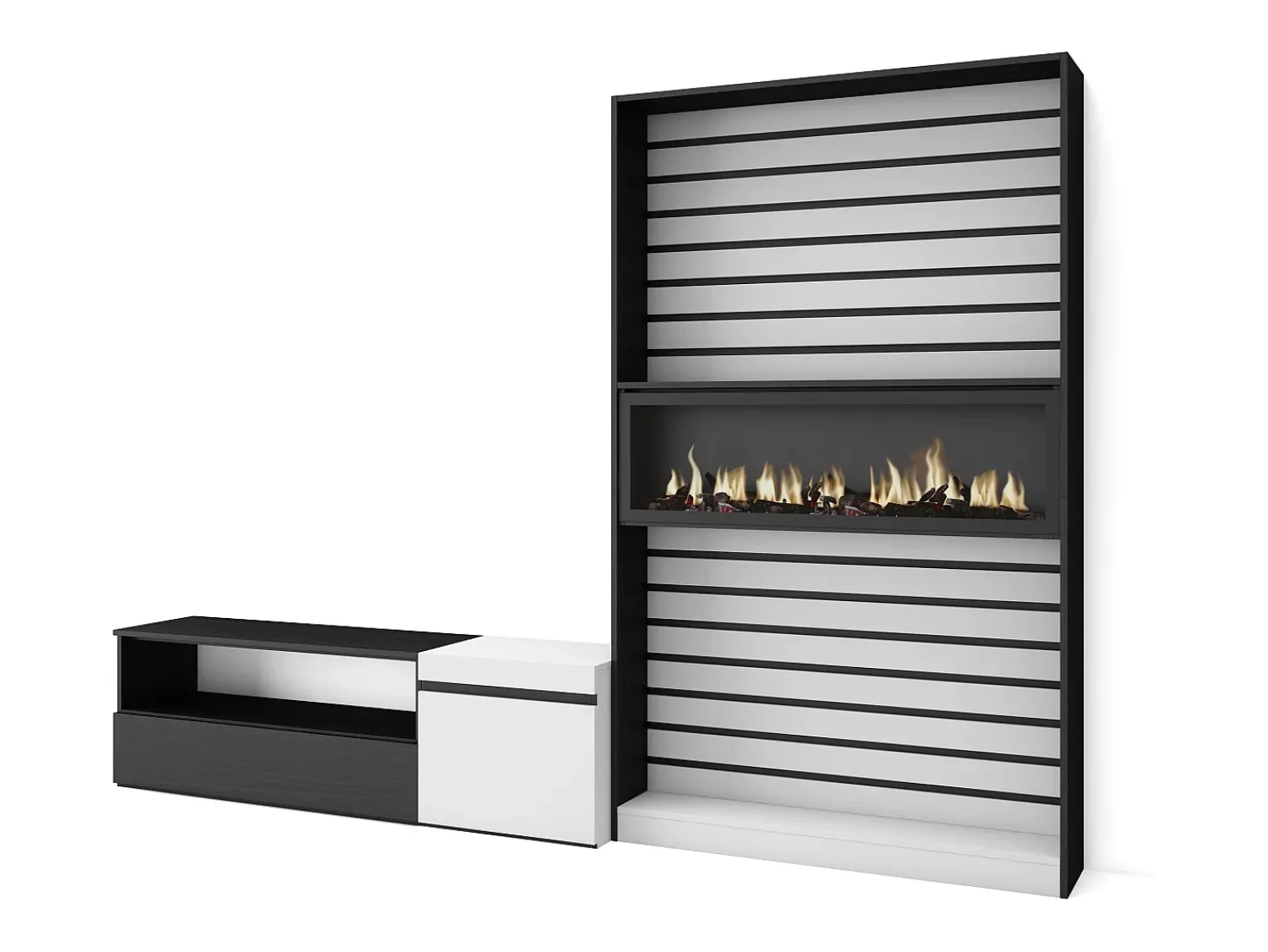 Skraut Home Conjunto de móveis TV, 260x35x186cm, Para televisores até 65", Lareira eléctrica, e preto^ Móvel De Tv