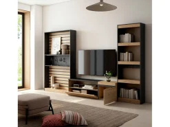 Skraut Home Conjunto de móveis TV, 320x35x186cm, Estante para TV, Carvahlo e preto^ Móvel De Tv