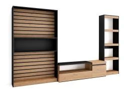 Skraut Home Conjunto de móveis TV, 320x35x186cm, Estante para TV, Carvahlo e preto^ Móvel De Tv