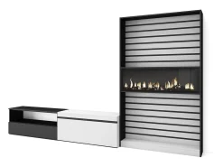 Móvel De Tv|Skraut Home Conjunto de móveis TV, 310x35x186cm, Para televisores até 80", Lareira eléctrica, e preto Branco