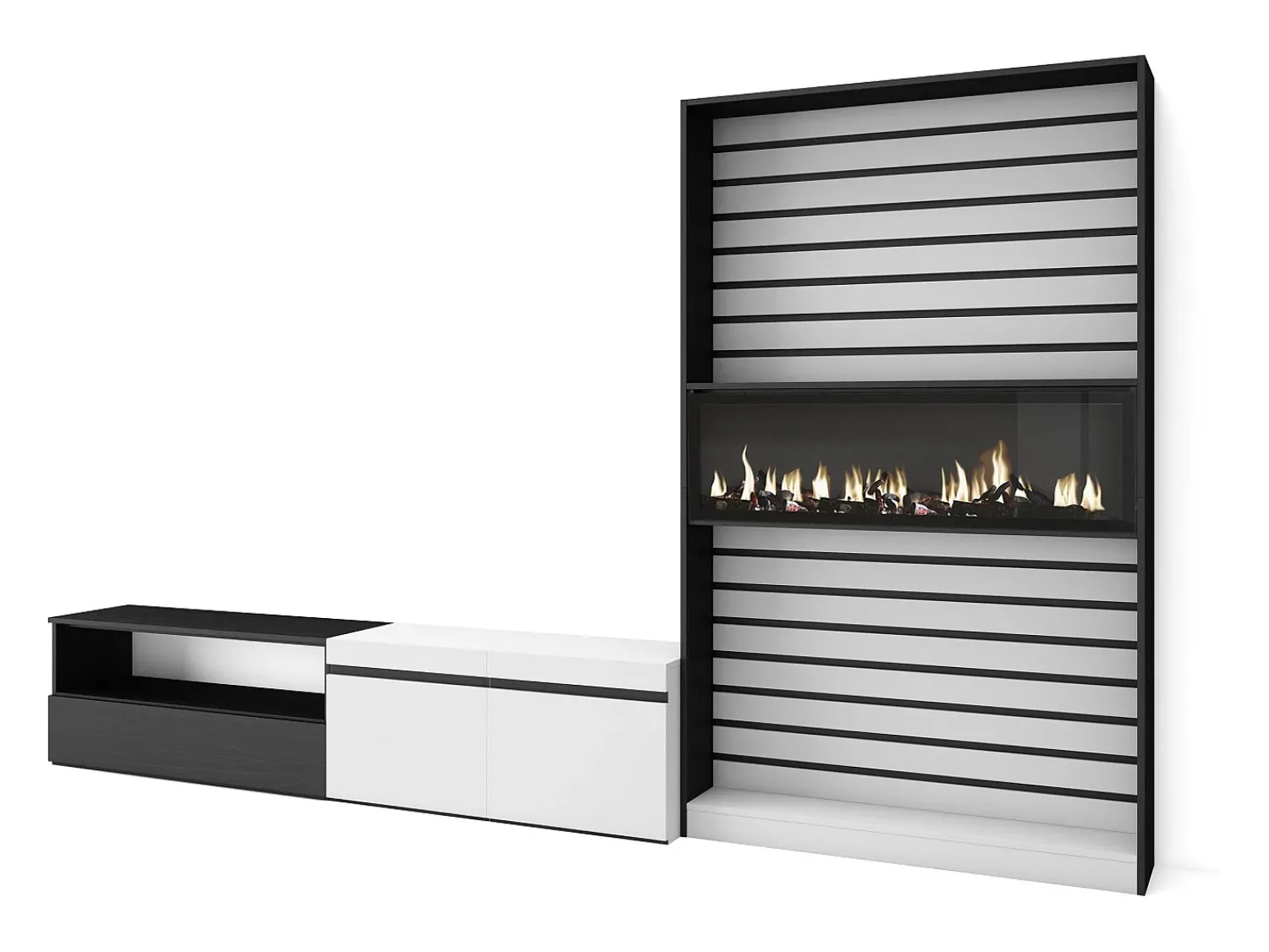 Móvel De Tv|Skraut Home Conjunto de móveis TV, 310x35x186cm, Para televisores até 80", Lareira eléctrica, e preto Branco
