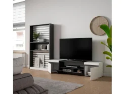 Móvel De Tv|Skraut Home Conjunto de móveis TV, 310x35x186cm, Para televisores até 80", Estante para TV, e preto Branco