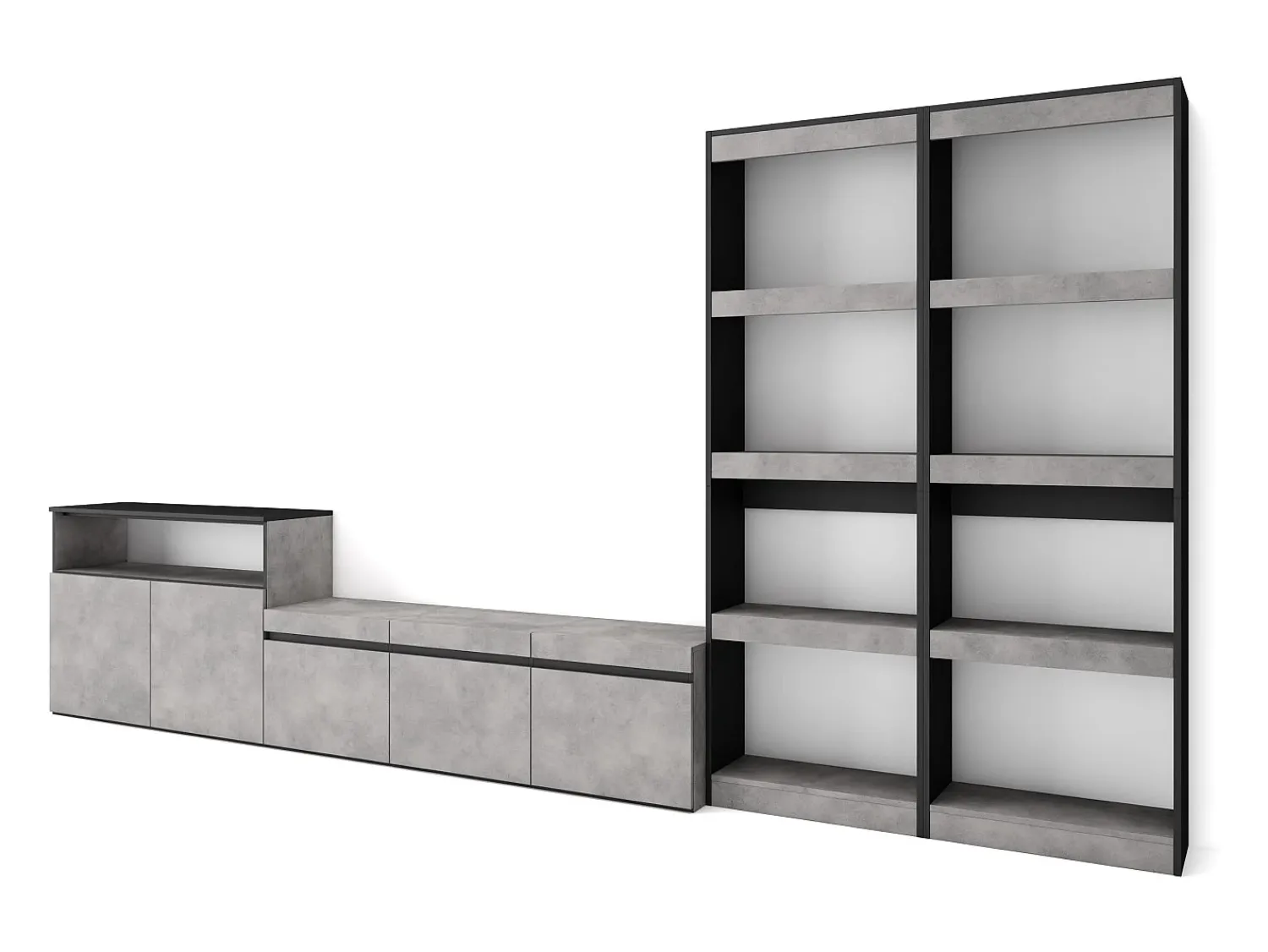Móvel De Tv|Skraut Home Conjunto de móveis TV, 370x35x186cm, Para televisores até 65", Estante para TV, Cimento Cinzento