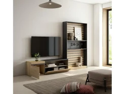 Skraut Home Conjunto de móveis TV, 260x35x186cm, Para televisores até 65", Estante para TV, Carvahlo e preto^ Móvel De Tv