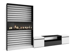 Móvel De Tv*Skraut Home Conjunto de móveis TV, 310x35x186cm, Para televisores até 80", Lareira eléctrica, e preto Branco