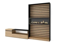 Discount Skraut Home Conjunto de móveis TV, 260x35x186cm, Para televisores até 65", Lareira eléctrica, Carvahlo e preto Natural claro
