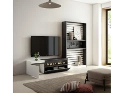 Skraut Home Conjunto de móveis TV, 260x35x186cm, Para televisores até 65", Lareira eléctrica, e preto^ Móvel De Tv