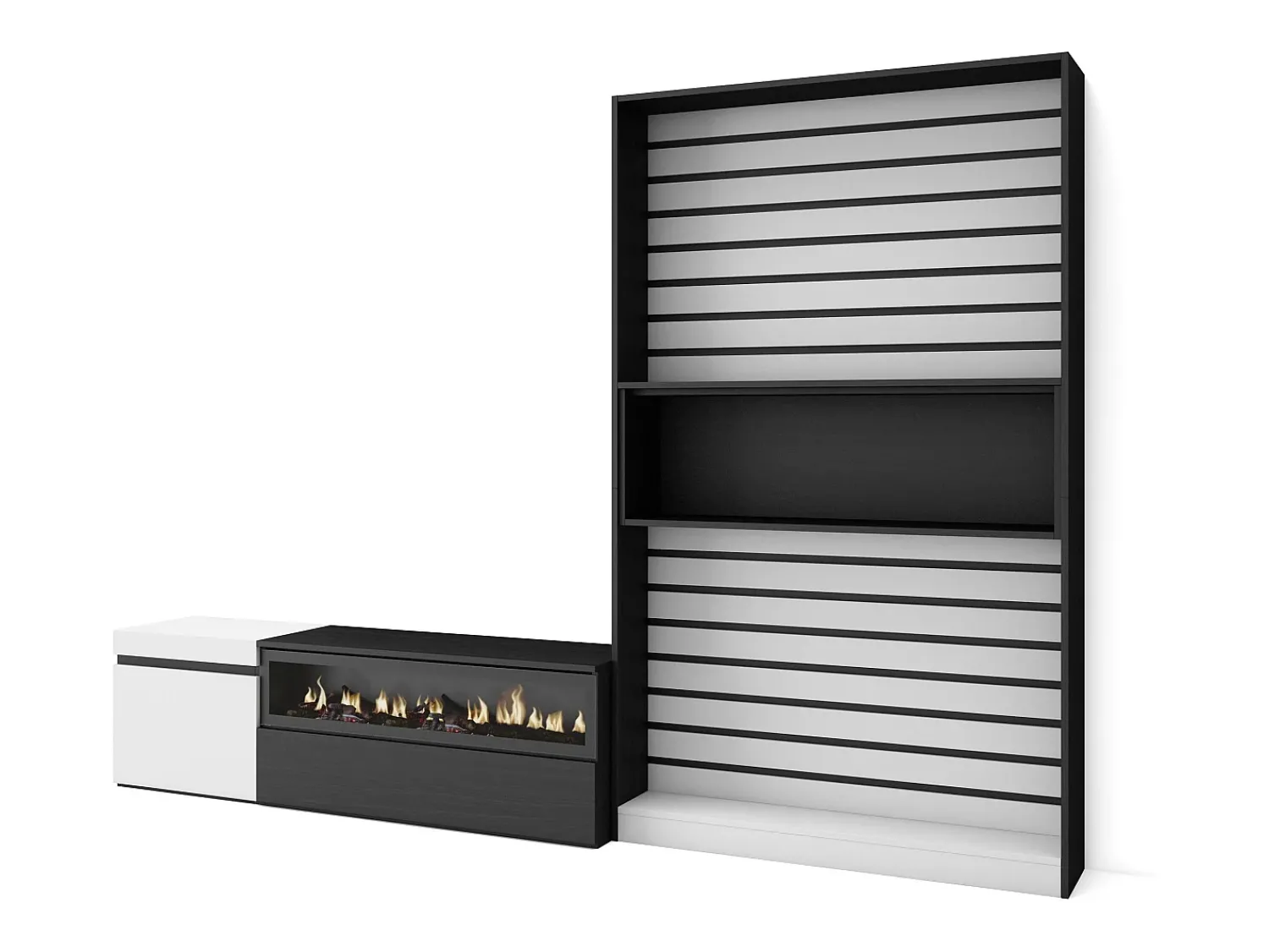 Skraut Home Conjunto de móveis TV, 260x35x186cm, Para televisores até 65", Lareira eléctrica, e preto^ Móvel De Tv