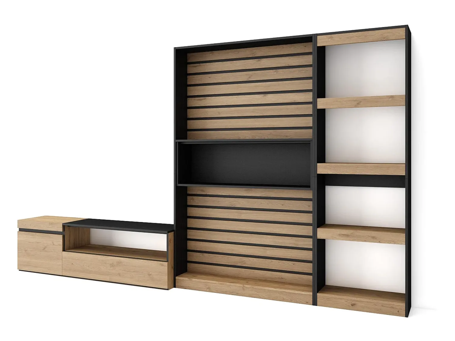 Online Skraut Home Conjunto de móveis TV, 320x35x186cm, Estante para TV, Carvahlo e preto Natural claro