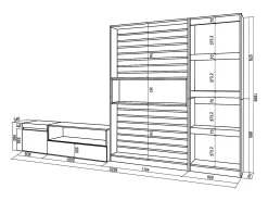 Online Skraut Home Conjunto de móveis TV, 320x35x186cm, Estante para TV, Carvahlo e preto Natural claro