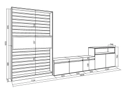 Skraut Home Conjunto de móveis TV, 360x35x186cm, Para televisores até 65", Lareira eléctrica, Carvahlo e preto^ Móvel De Tv