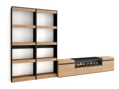 Móvel De Tv*Skraut Home Conjunto de móveis TV, 320x35x186cm, Para televisores até 80", Lareira eléctrica, Carvahlo e preto Natural claro