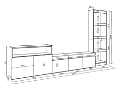 Online Skraut Home Conjunto de móveis TV, 310x35x186cm, Para televisores até 65", Estante para TV, Cimento Cinzento