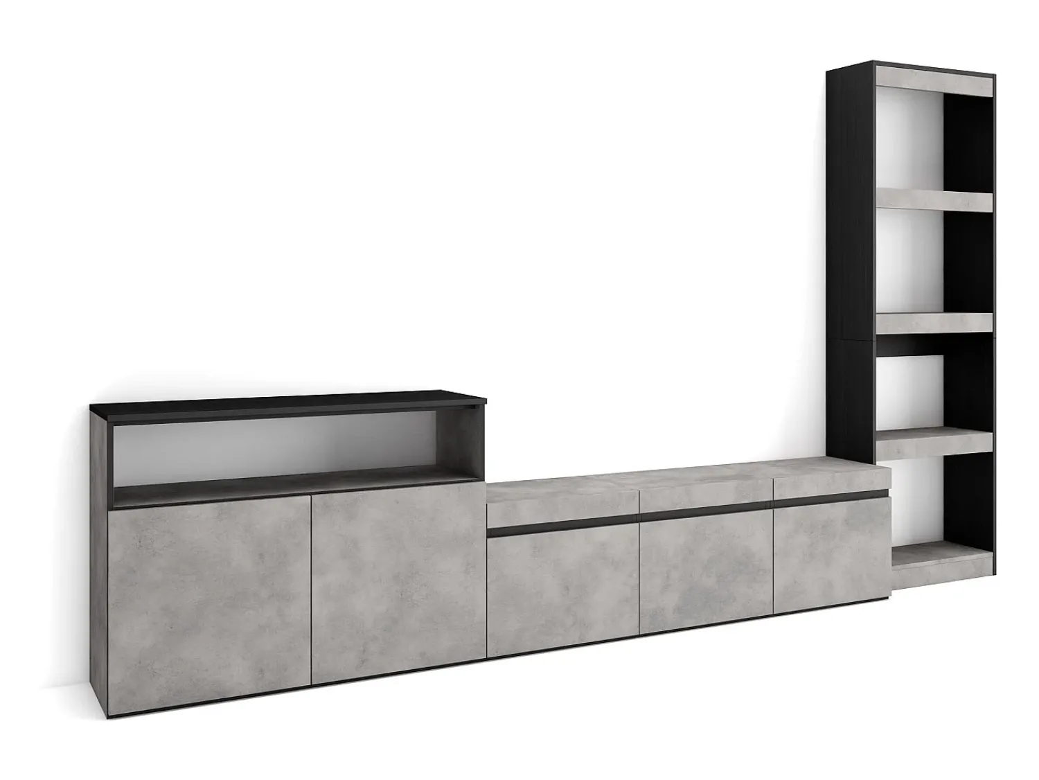 Online Skraut Home Conjunto de móveis TV, 310x35x186cm, Para televisores até 65", Estante para TV, Cimento Cinzento