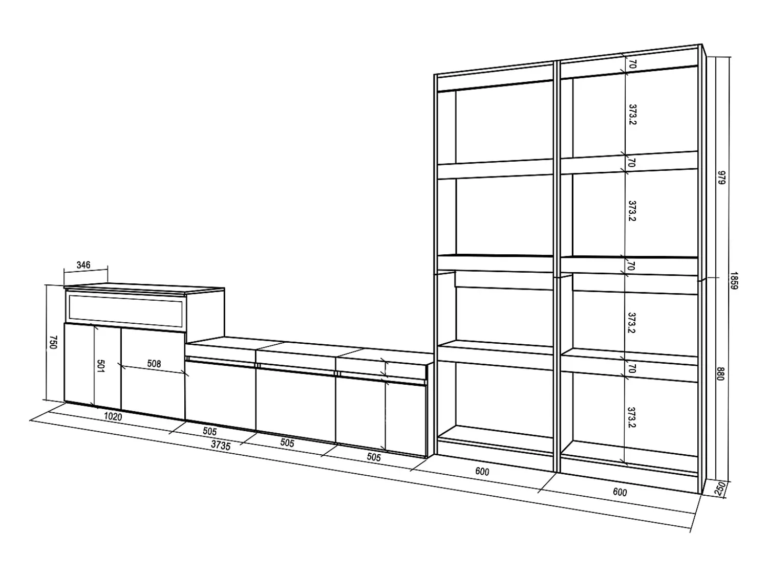 Skraut Home Conjunto de móveis TV, 370x35x186cm, Para televisores até 65", Lareira eléctrica, Cimento^ Móvel De Tv