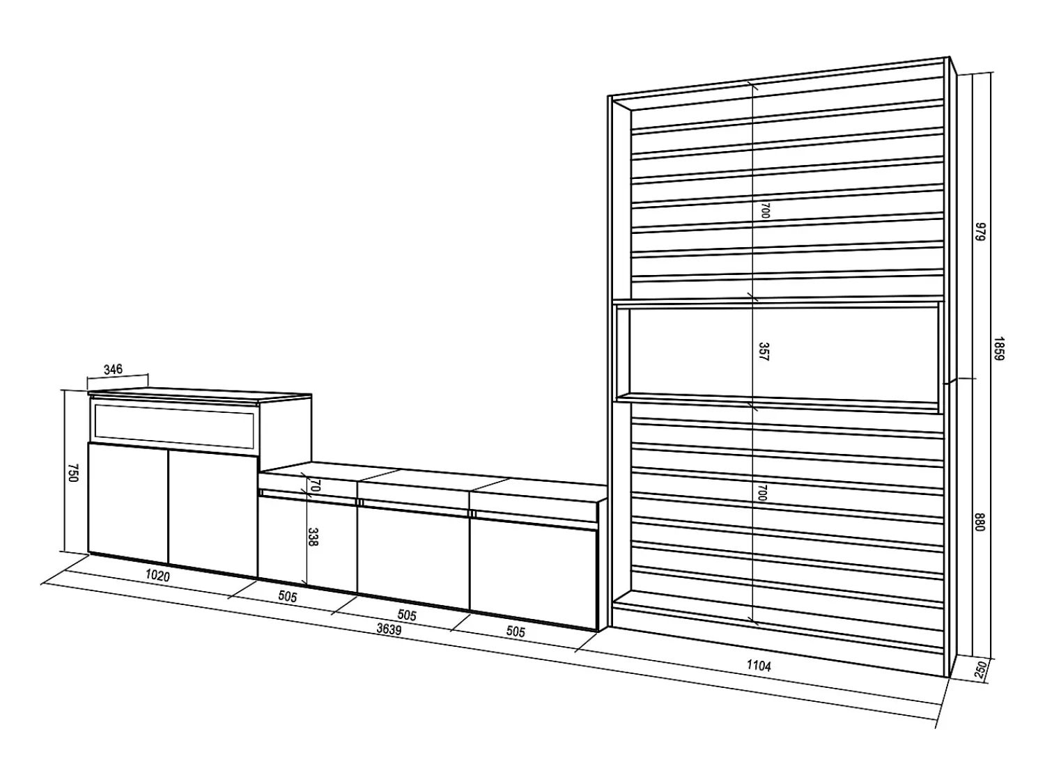 Móvel De Tv*Skraut Home Conjunto de móveis TV, 360x35x186cm, Para televisores até 65", Lareira eléctrica, Carvahlo e preto Natural claro