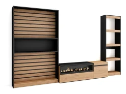 Móvel De Tv*Skraut Home Conjunto de móveis TV, 320x35x186cm, Lareira eléctrica, Carvahlo e preto Natural claro