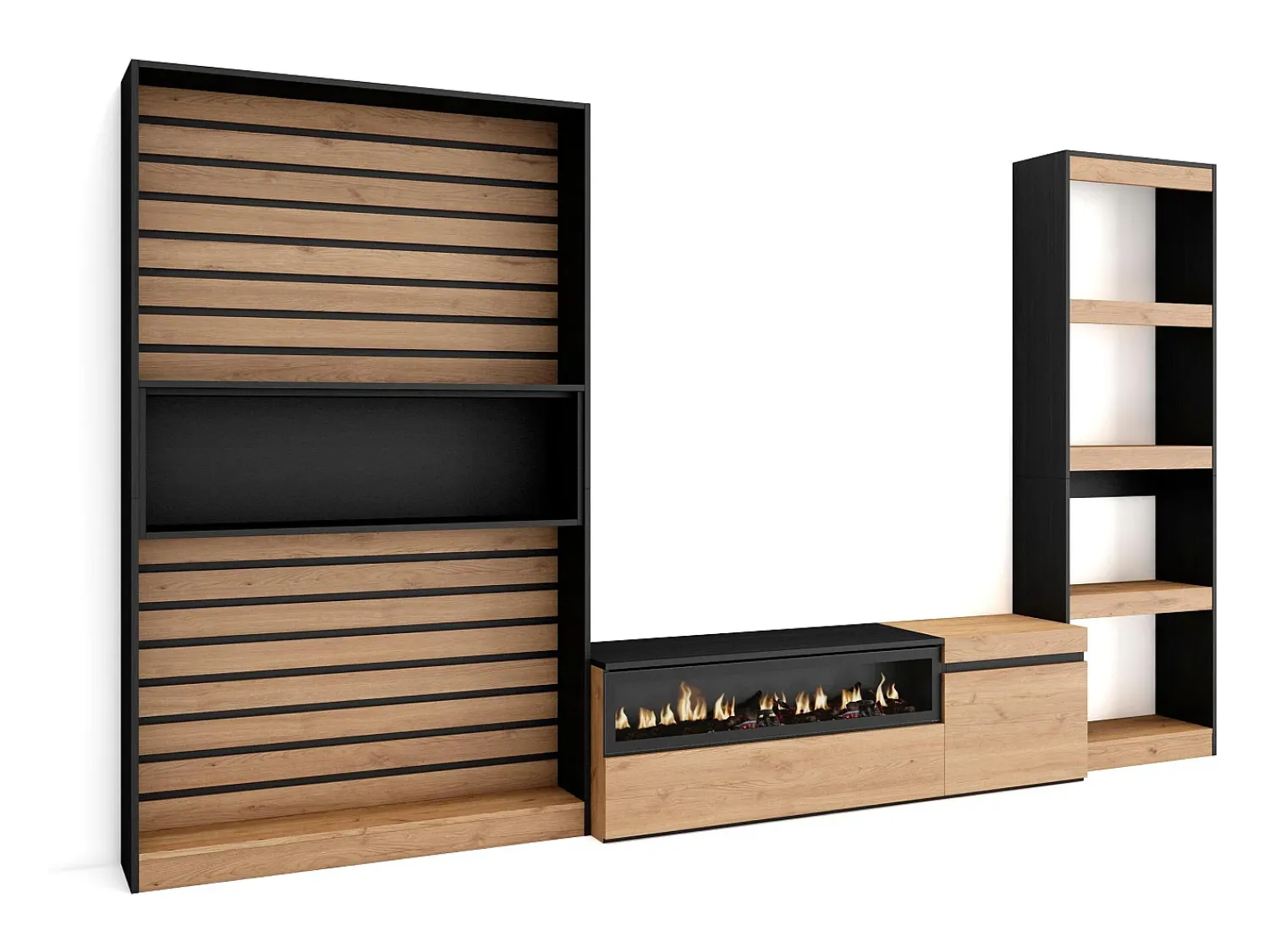 Móvel De Tv*Skraut Home Conjunto de móveis TV, 320x35x186cm, Lareira eléctrica, Carvahlo e preto Natural claro