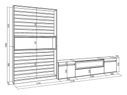 New Skraut Home Conjunto de móveis TV, 310x35x186cm, Para televisores até 80", Lareira eléctrica, Carvahlo e preto Natural claro