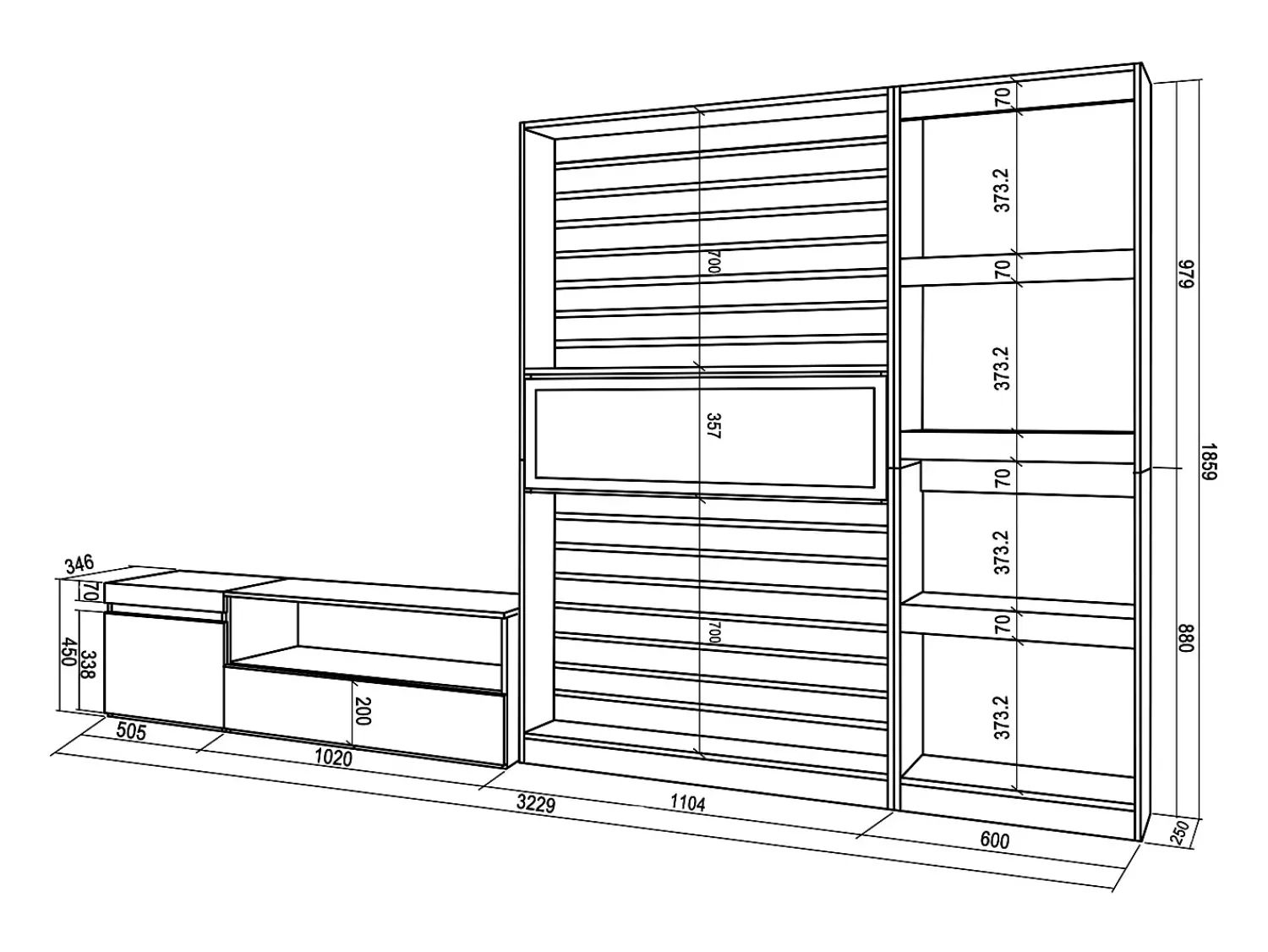 Móvel De Tv|Skraut Home Conjunto de móveis TV, 320x35x186cm, Lareira eléctrica, Carvahlo e preto Natural claro