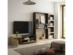 Móvel De Tv|Skraut Home Conjunto de móveis TV, 320x35x186cm, Lareira eléctrica, Carvahlo e preto Natural claro