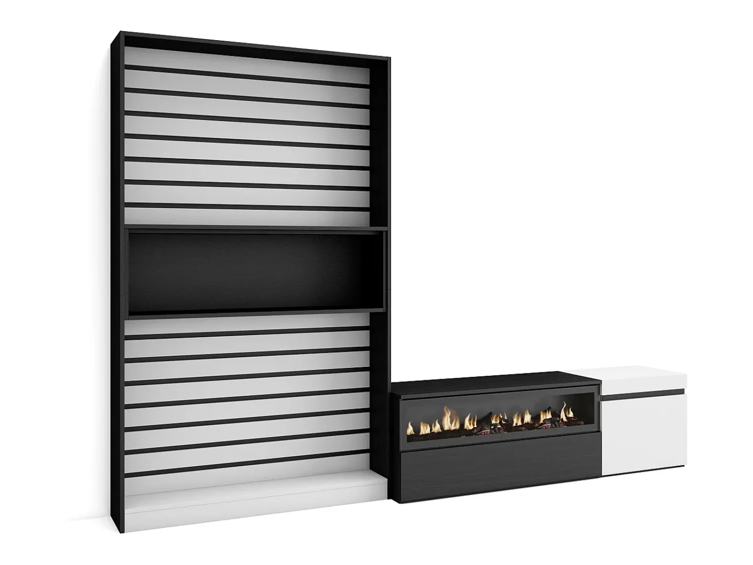 Skraut Home Conjunto de móveis TV, 260x35x186cm, Para televisores até 65", Lareira eléctrica, e preto^ Móvel De Tv