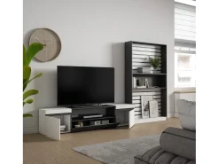 Móvel De Tv*Skraut Home Conjunto de móveis TV, 310x35x186cm, Para televisores até 80", Estante para TV, e preto Branco
