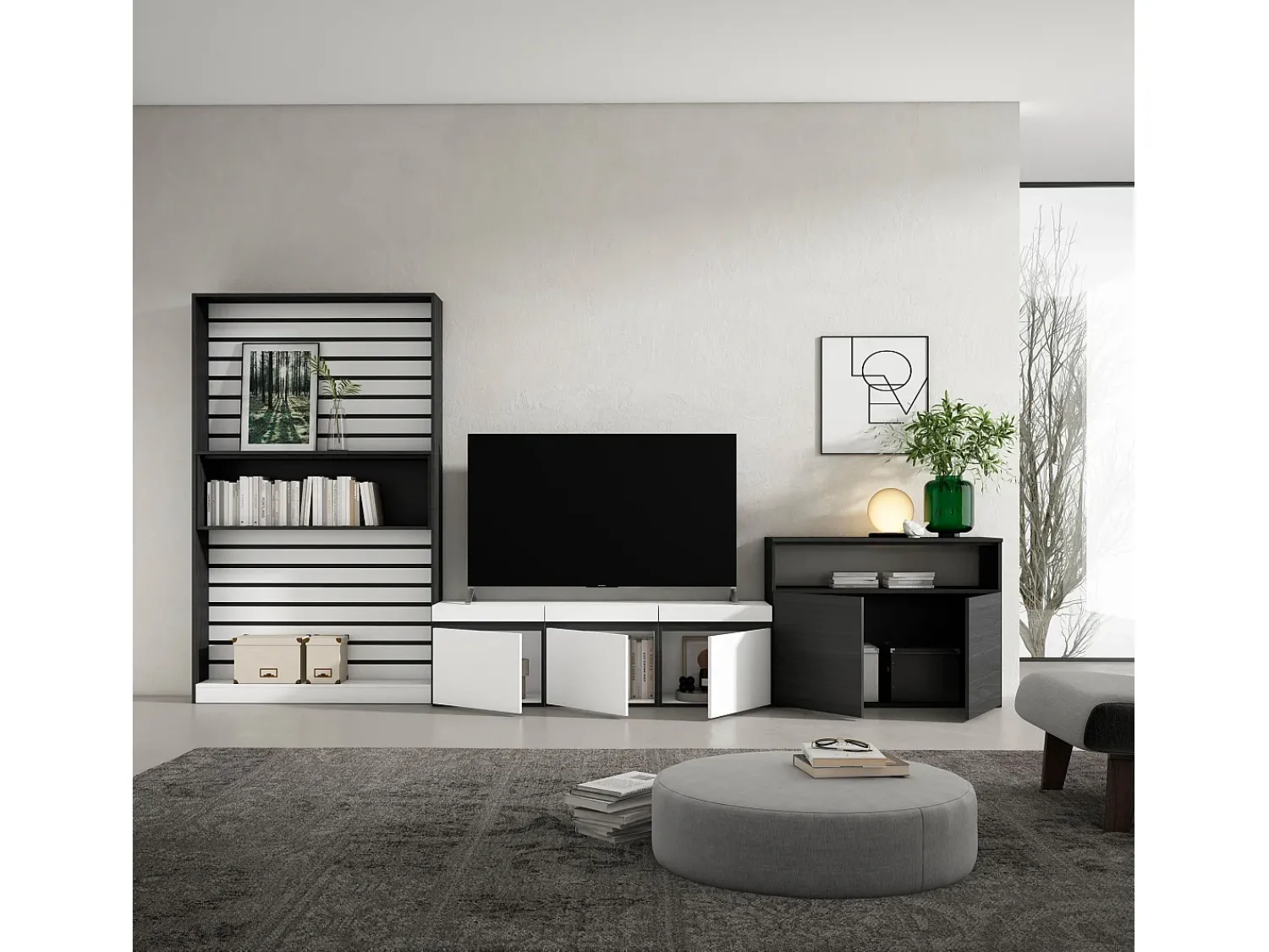 Móvel De Tv*Skraut Home Conjunto de móveis TV, 360x35x186cm, Para televisores até 65", Estante para TV, e preto Branco